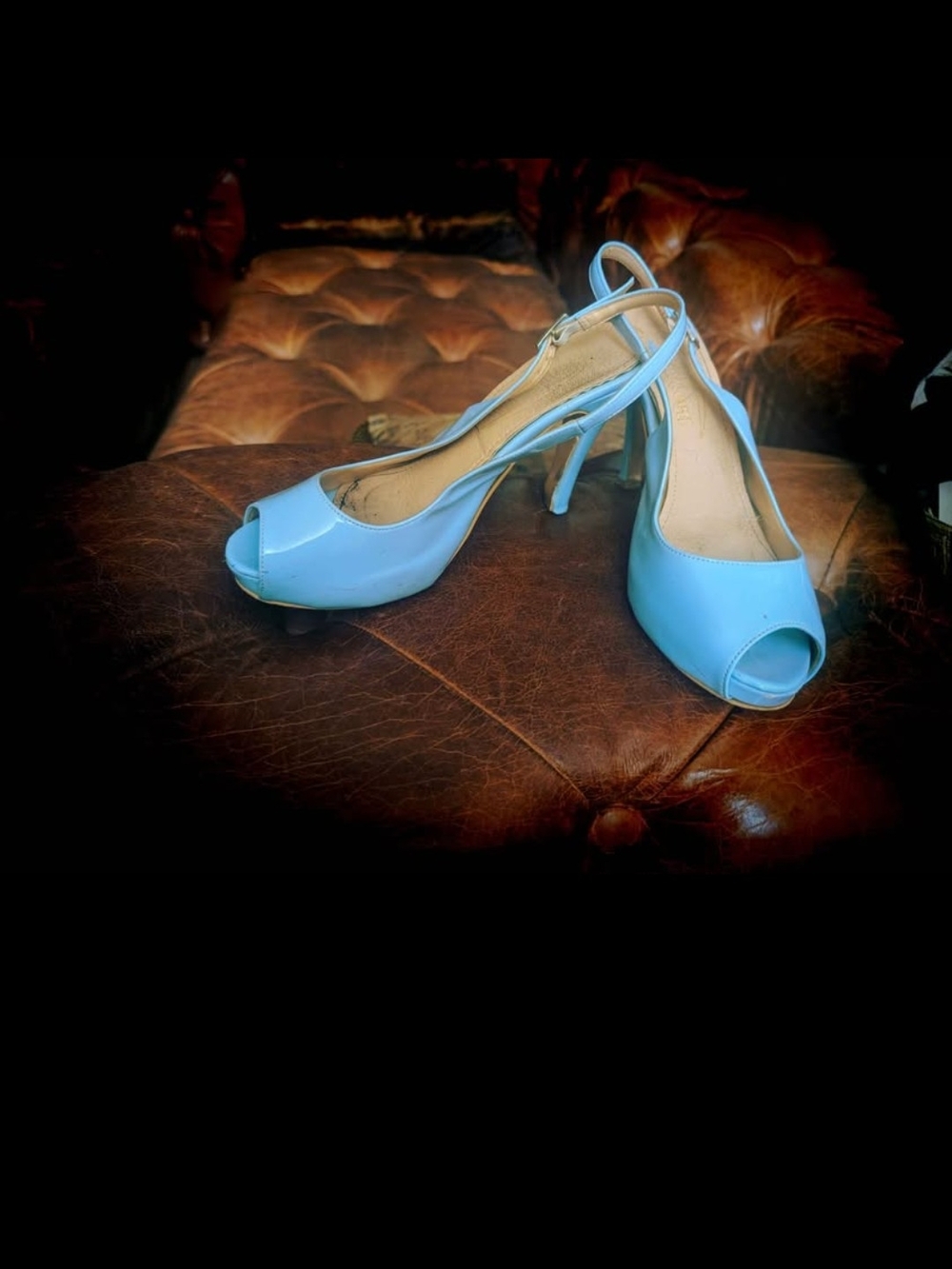 Size 9 Women’s Sky Blue Peep-Toe Slingback Heels